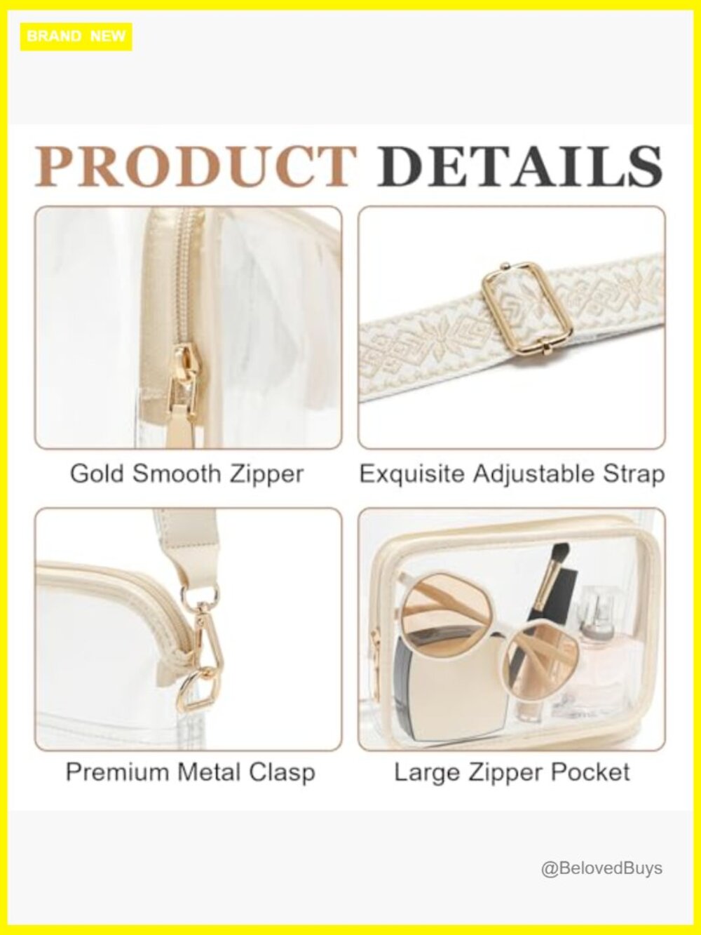 Clear Crossbody Sling Bag Stadium Approved PVC Travel Purse - Picture 4 of 7